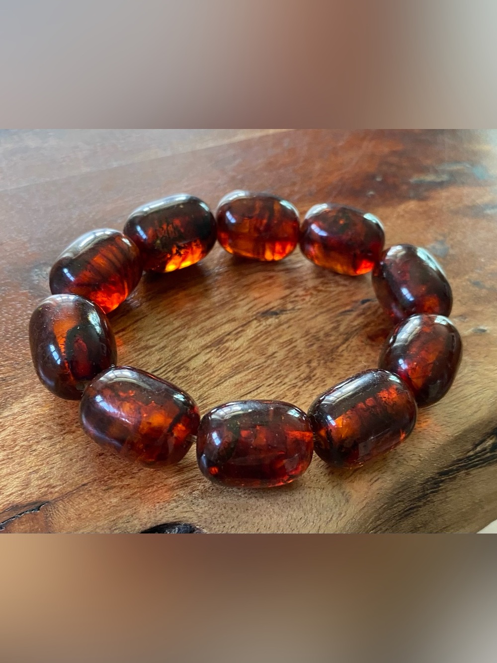 Vintage Baltic red Amber Beaded Stretch Bracelet